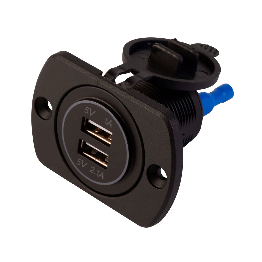 VoltFlow 12V Flush Mounted Dual USB Outlet With Dust Cap Blue LED 3.1Amp - ASFMU
