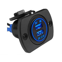 VoltFlow 12V Flush Mounted Dual USB Outlet With Dust Cap Blue LED 3.1Amp - ASFMU