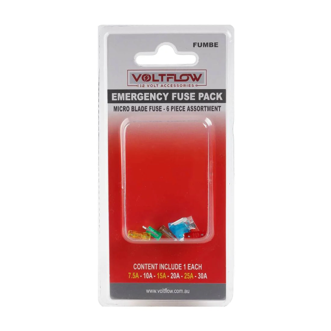 VoltFlow Car Fuses 6 Piece 7.5Amp - 30Amp Emergency Pack of Mini Blade Fuses - FUMWE