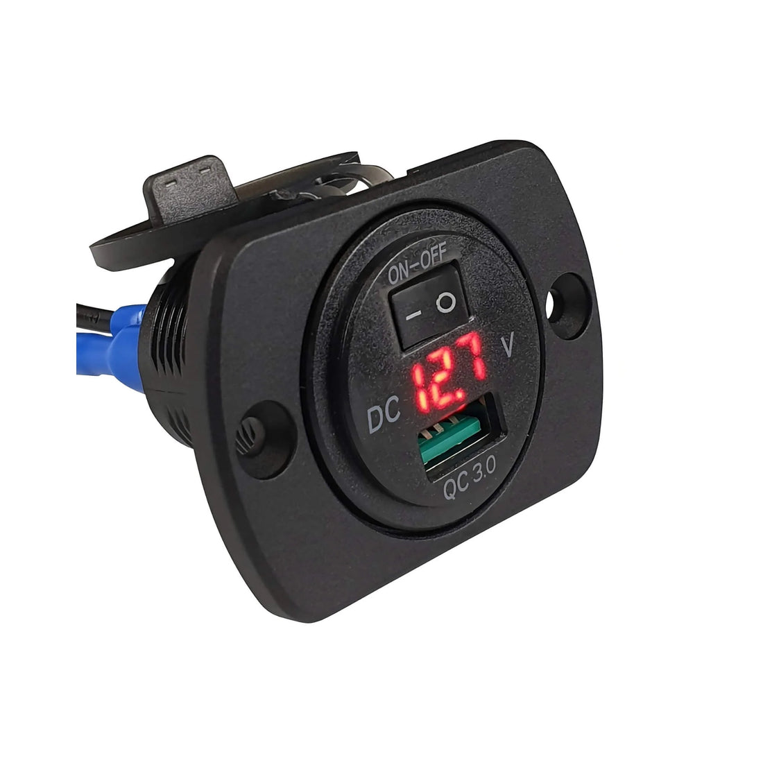 VoltFlow 12V Volt Gauge Flush Mount with USB and Switch with Red LED - ASFMUS